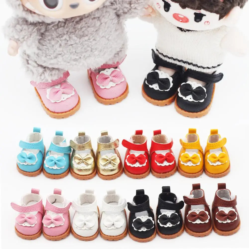 For Labubu Bow Shoes for 17cm Labubu 10cm for EXO /Cotton Doll Finger Shoes Doll Leather Shoes