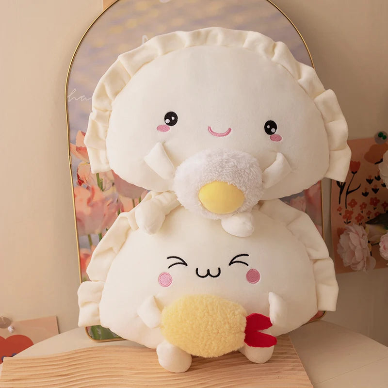 Reallife Cute Dumpling Plush Pillow Funny Fried Food Egg Shrimp Dumpling Plushie Kawaii Stuffed Toys Soft Hugging Gifts for Kids