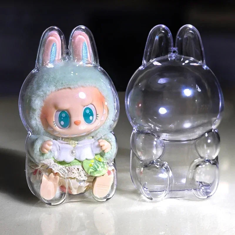 For Labubu V1 V2 Protective Acrylic Case shell Transparent Portable Cable Organizer Box Thickened Doll Bag Keychain Bags