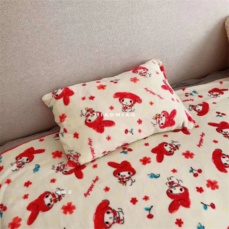 Sanrio My Melody Blanket Comfortable Warm Cartoon Hello Kitty Printed Flannel Blanket Car Blanket Bedspread Pillowcase Girl