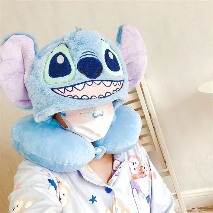 New Disney Plush Lilo & Stitch Cheshire Cat U-shaped Neck Pillow Stitch Cheshire Cat Travel Hat Pillow Nap Pillow Gifts For Girl