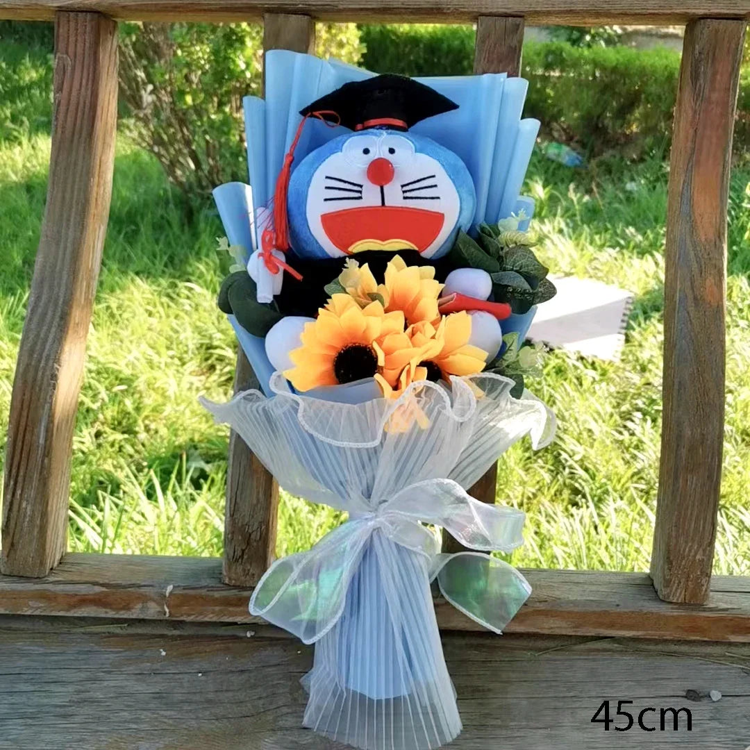 Anime Hot Lilo & Stitch With Handmade Knitting Sunflower Plush Bouquet Toys  Student Graduation Souvenir Birthday Gift