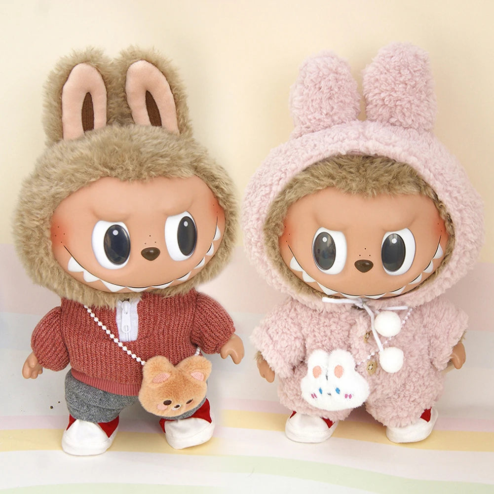 For 38cm Labubu Doll Shirts Sweater Hat Cartoon Plush Doll Replacement Outfit Playing House Accessories Mini Clothes