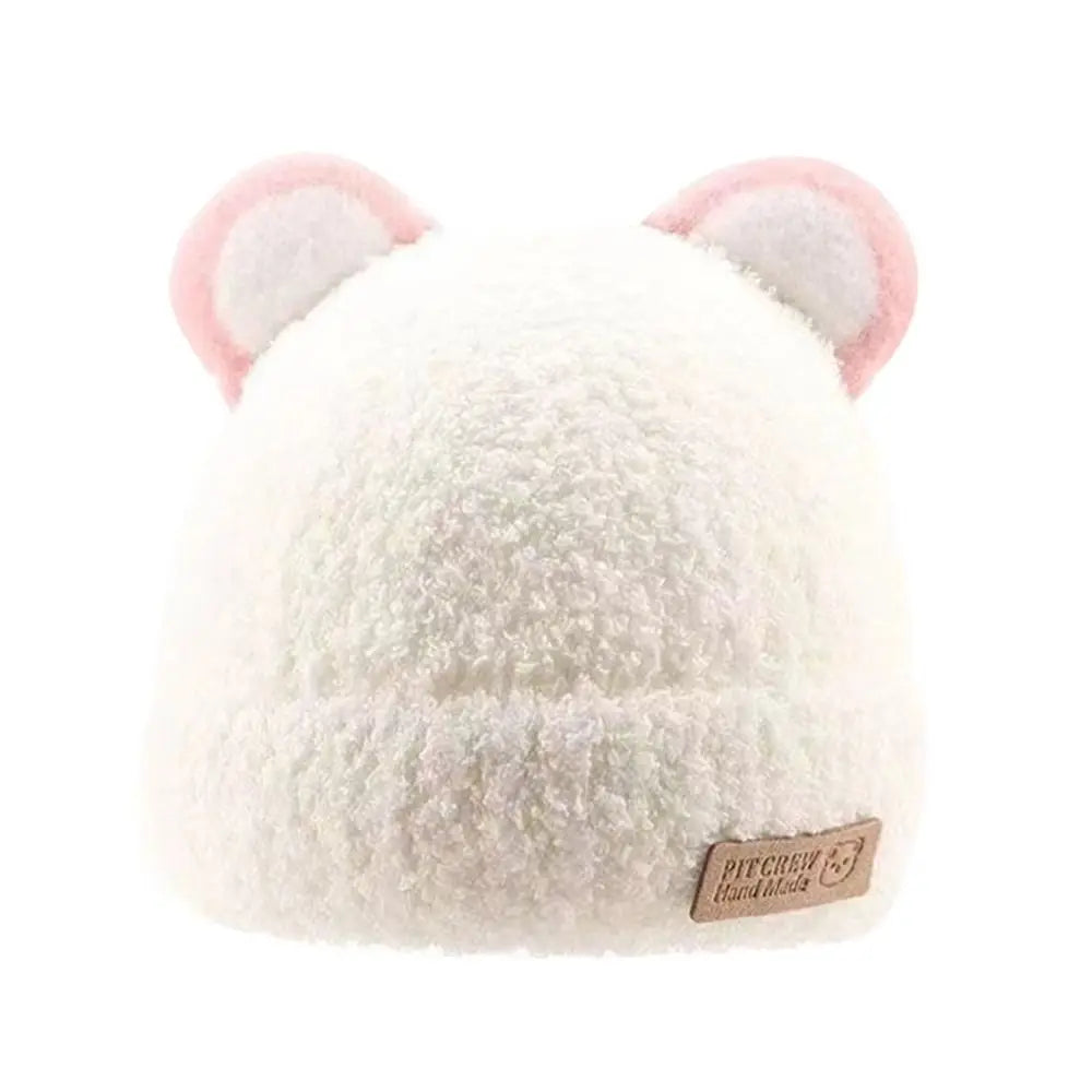 5 Months-3Year Windproof Solid Color Baby Knitted Hat Soft Cute Winter Hat Plush Cartoon Children Warm Cap Baby Children Kids