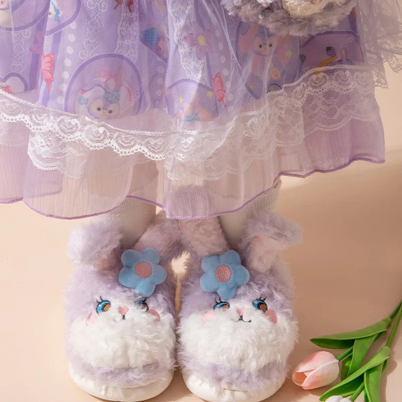 Children'S Cotton Slippers Cute Winter Bunny Girl Princess Indoor Warm And Thick Plush Slippers Sanrio Birthday Gift Wholesale