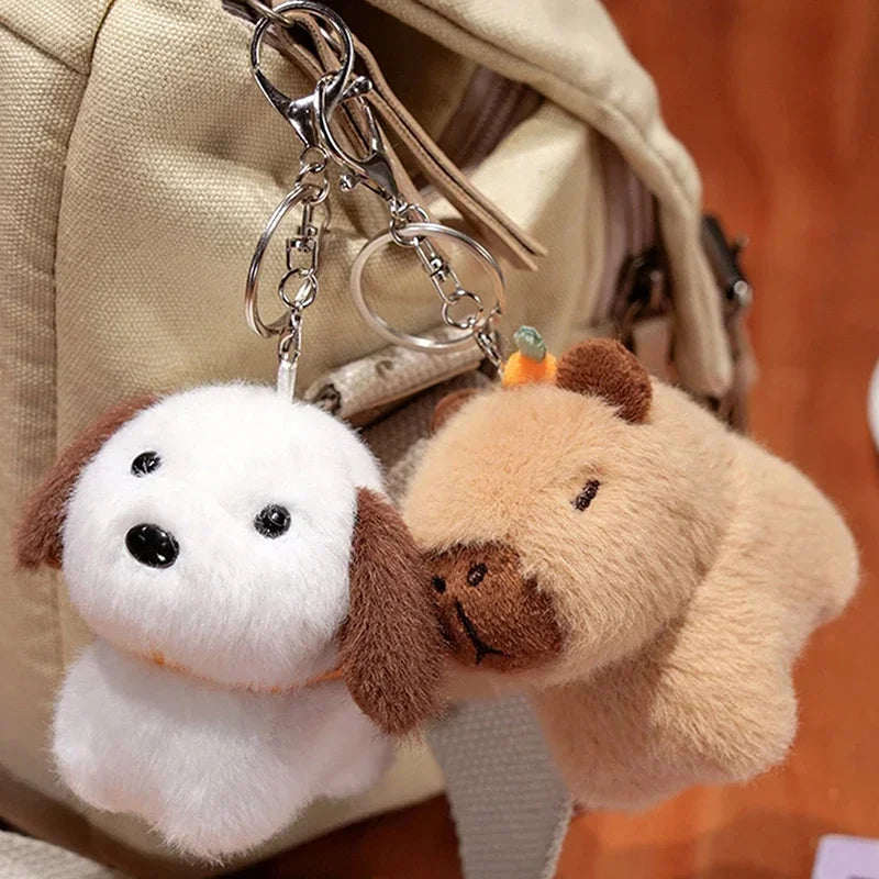 Capybara Plush Toy Pendant Capibara Plushie Keychain Kawaii Bag Key Ring Cute Dog Cat Dolls Car Decoration Christmas Gift