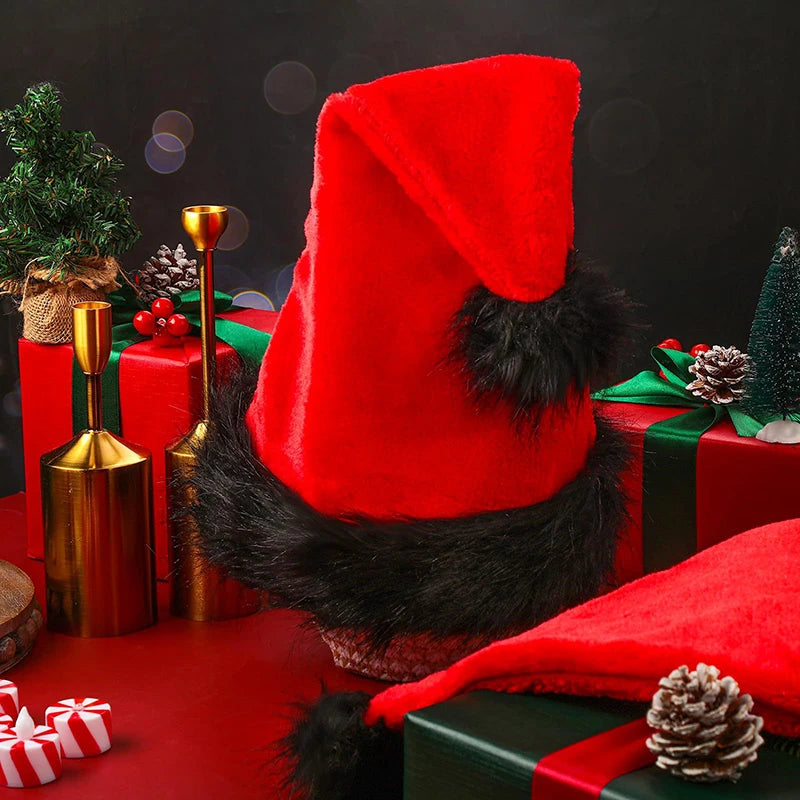 Adult Velvet Santa Hat Comfortable Hat Red And Balck Plush Christmas Santa Hat For New Year Presents