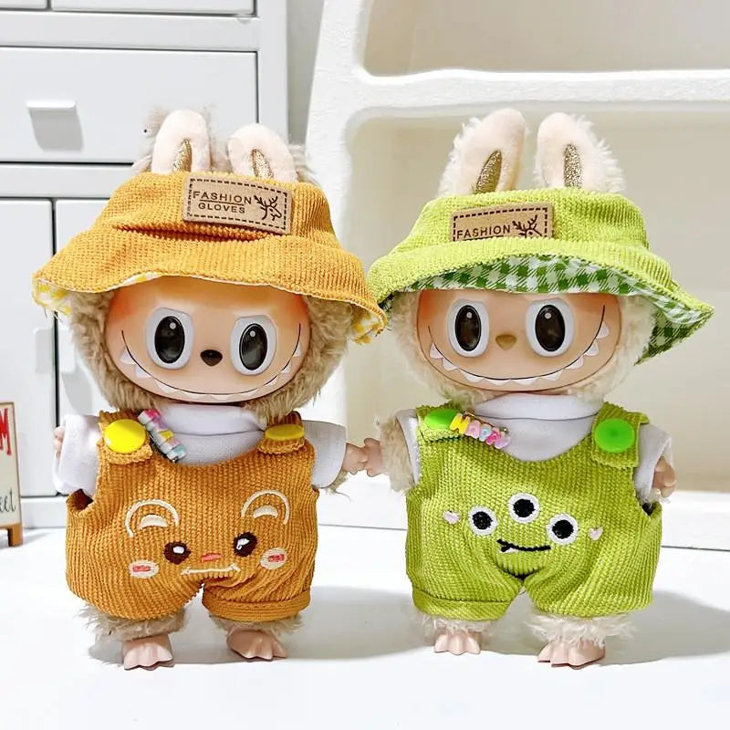 17cm Mini Plush Doll'S Clothes Outfit Accessories For Labubu Idol V1 V2 sitting party Matcha Green Jumpsuit Set Clothing Gift