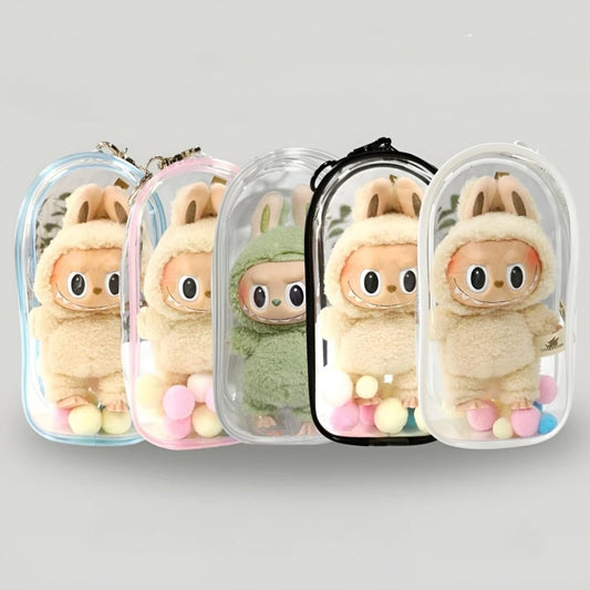 Protective Bag Thick Silicone Case For Labubu v1 v2 / Liila cat PVC Transparent Doll Dustproof Box with Keychain and balls