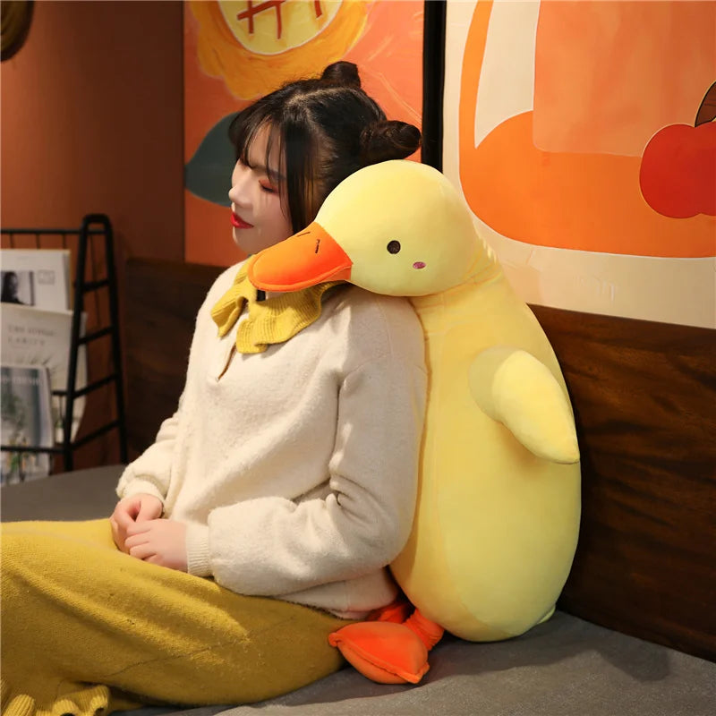 Cute Soft White Goose Huggable Throw Pillow Comfortable Yellow Duck Plush Toy Back Cushion Decorative Pillow For Sofa Bed Gifts