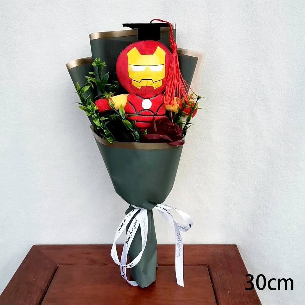 Graduation Plush Bouquet Super Hero Spider-Man Iron Man Superman Captain America Plush Stuffed Toy Kids Day Birthday Gifts