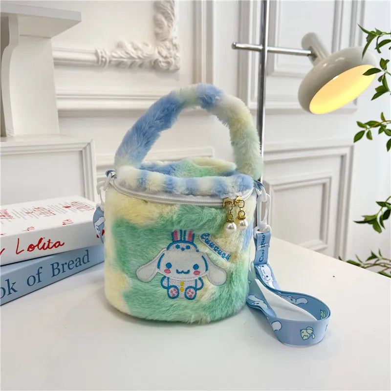 Sanrio Plush Toy Bag Cute Kuromi Doll One Shoulder Handheld Makeup Bag Cross Body Bag Bucket Bag Birthday Gift Wholesale Girl