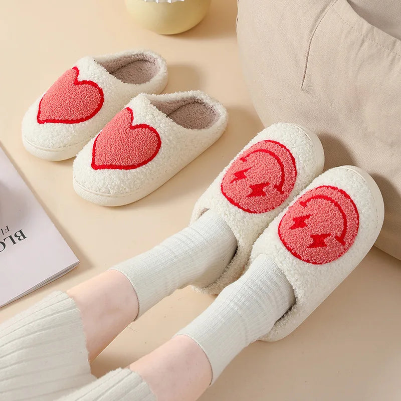 House Slippers for Women, Cute Big Small Heart, Fluffy Cozy Home Comfy Shoes for Ladies, Indoor Slippers for Winter, Mushroom