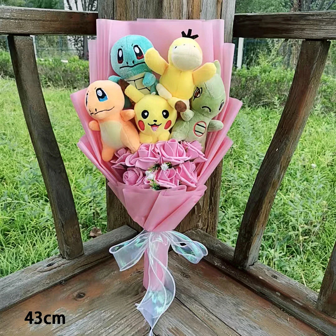 Pokemon Plush Anime Figures Pikachu Psyduck Snorlax Mew Charizard Plush Bouquet Christmas and Valentine's Day Birthday Gifts