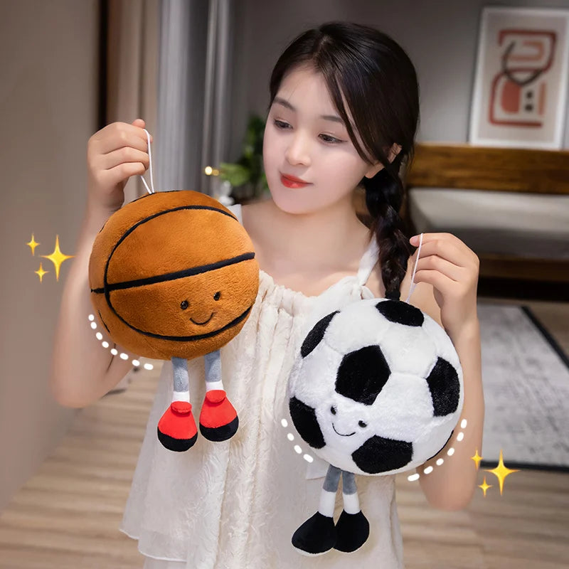 25/30cm Creative Sports Soft  Bear Plush Pillow Cartoon Basketball Soccer Ball Huggable Pillow Refuel Sports Bear