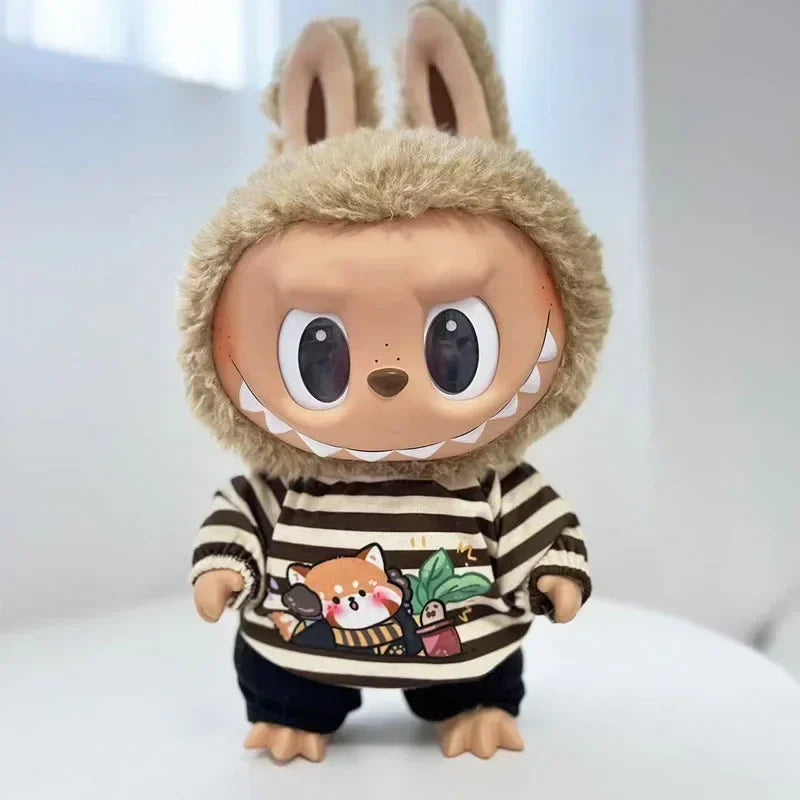 Doll outfit vinyl plush doll clothes for 38cm Korea Kpop Exo Labubu doll clothes striped shirt set