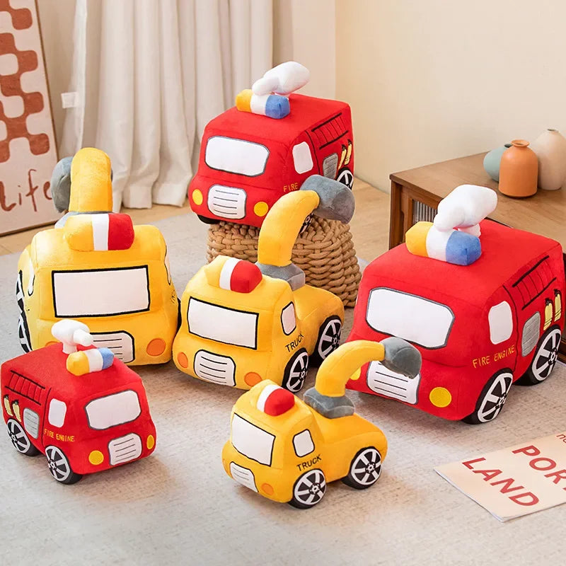 Cute Soft Fire Engine Excavator Plush Toys Stuffed Fire Truck Throw Pillow Plushies Doll Home Decor Birthday Gift for Kids Girls