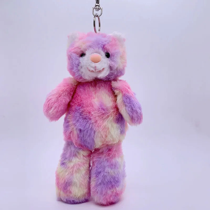 20cm Fantastic Rainbow Colorful Keychain Plush Toys Soft Stuffed Animals Bear Rabbit Doll Bag Pendant Toys Schoolbag Pendants