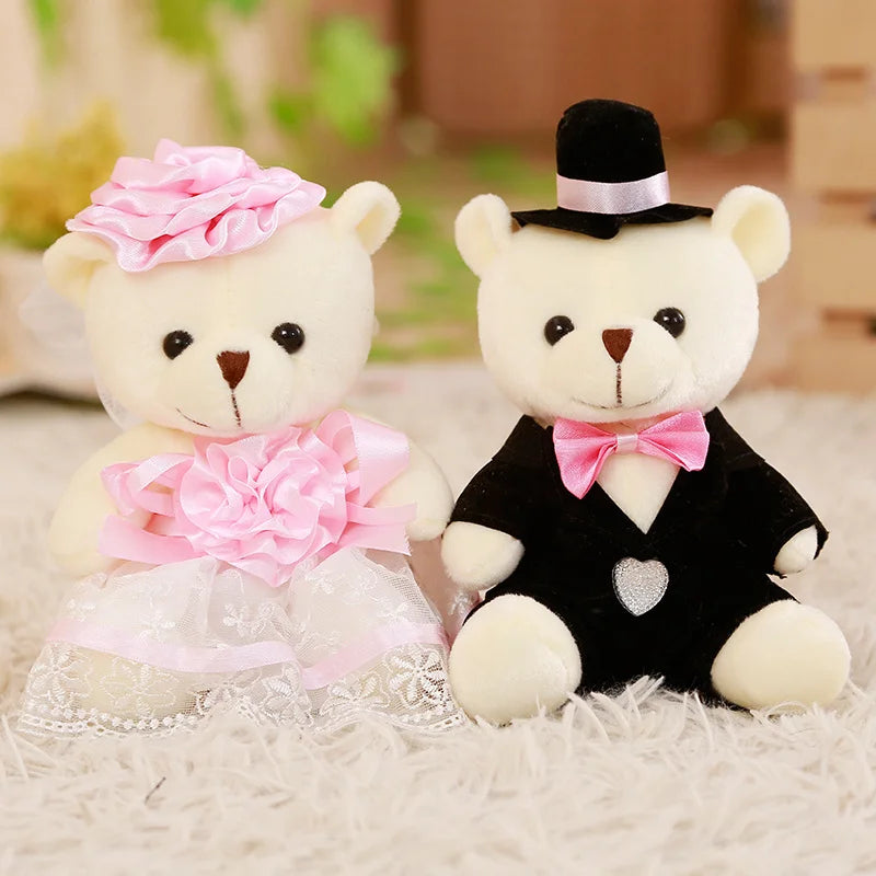 Babiqu 2pcs/lot 18cm Lovely Couple Bear Wedding  Bear Plush Toys Wedding Gift Bride & Groom Bear Bouquet DOLL Gift for Girl