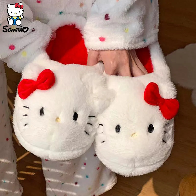 Sanrio Hello Kitty Plush Slippers Anime Sanrio Plush Cotton Slipper Winter Warm Cartoon Cotton Shoes Hello Kitty Slippers Gifts