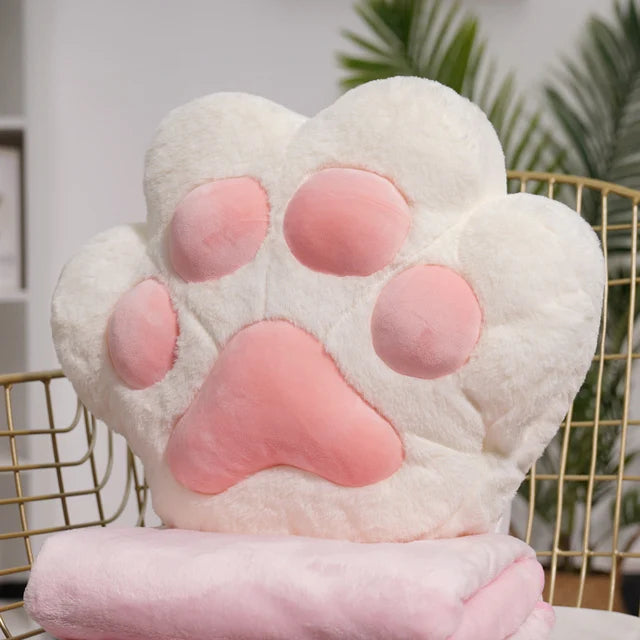 40cm Bear&Cat Paw Pillow With Two Holes Flannel Blanket Colorful Stuffed Fluffy Animal Handwarmer Pillow For Winter Warm