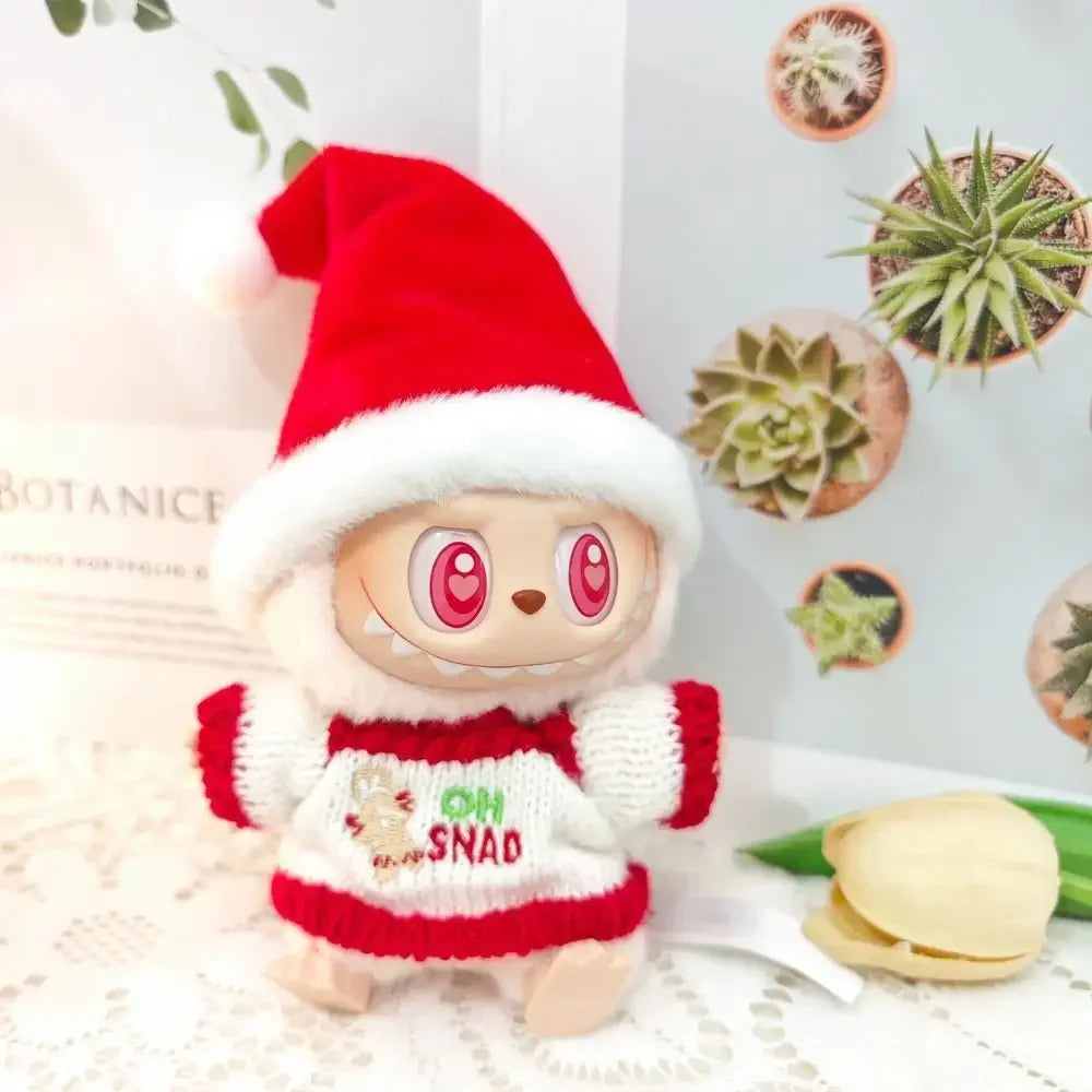 17cm Mini Plush Doll'S Clothes Outfit Accessories For Labubu Idol V1 V2 Christmas Cookie Man Sweater Hat Clothing New Year Gift