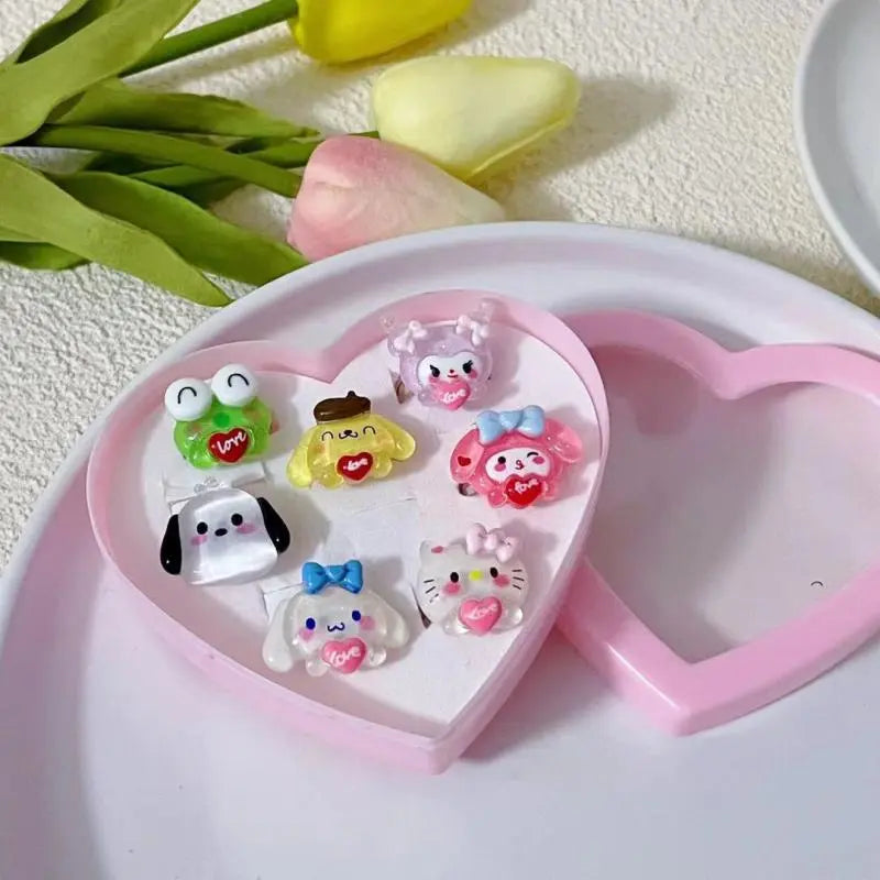 Kawaii Sanrio Kuromi My Melody Anime Cute Cat Pom Pom Purin Girly Heart Cartoon Couple Ring Send Friend Toy for Girls - Plushy Mart