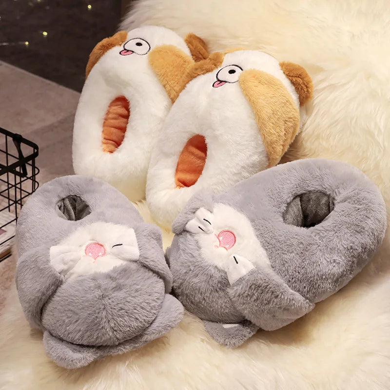 Kawaii Plush Cattle&Dog&Pig&Cat Slippers Cartoon Cute Soft Stuffed Animals Plushy Shoes Winter Indoor Warm Slipper Elegant Gift