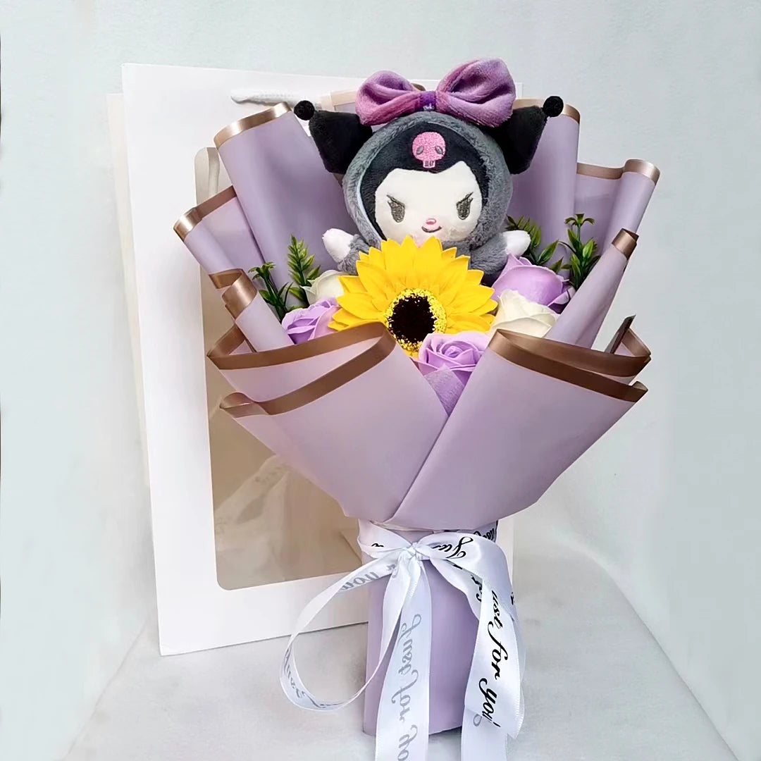 Hello Kitty Plush Bouquet Anime My Melody Kuromi Plush Toy Cinnamoroll Rose Sunflower Flower Valentine's Day Birthday Gifts