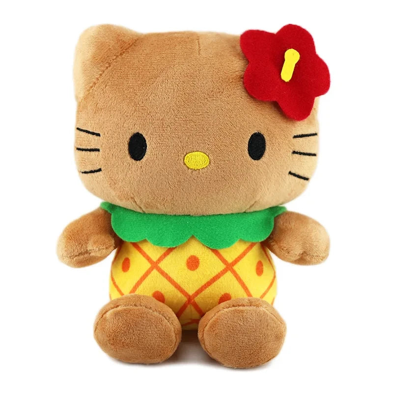 Kawaii Sanrio Plush Pendant Cartoon Hawaiian Black Skin Series Soft Pp Cotton Hello Kitty Plush Keychain Pendant for Girls Gifts