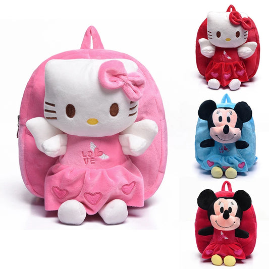 Hello Kitty Kt Mickey Mouse Cat Sanrio Anime Pp Cotton Short Plush Doll Kindergarten Children's Backpack Boys Girls Schoolbag