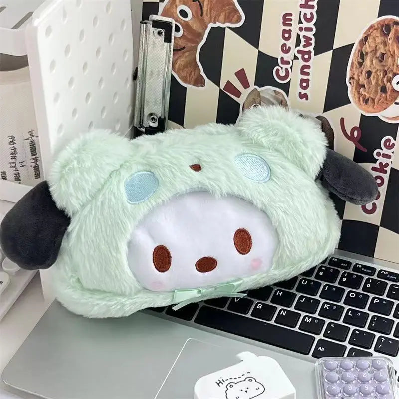 Kawaii Sanrio Plush Pencil Case Cinnamoroll Kuromi Makeup Bag Large Capacity Stationery Cosmetics Pencil Pouch Storage Bag Gift