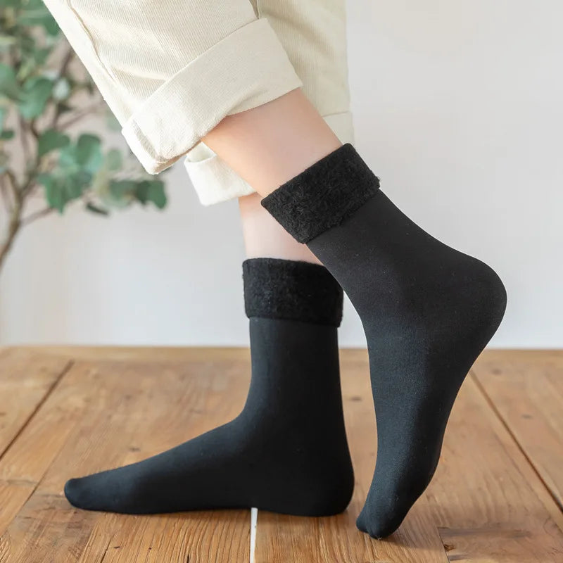 Womens Mens Solid Color Socks Autumn And Winter Thickened Plush Warm Medium Tube Socks Snow Socks