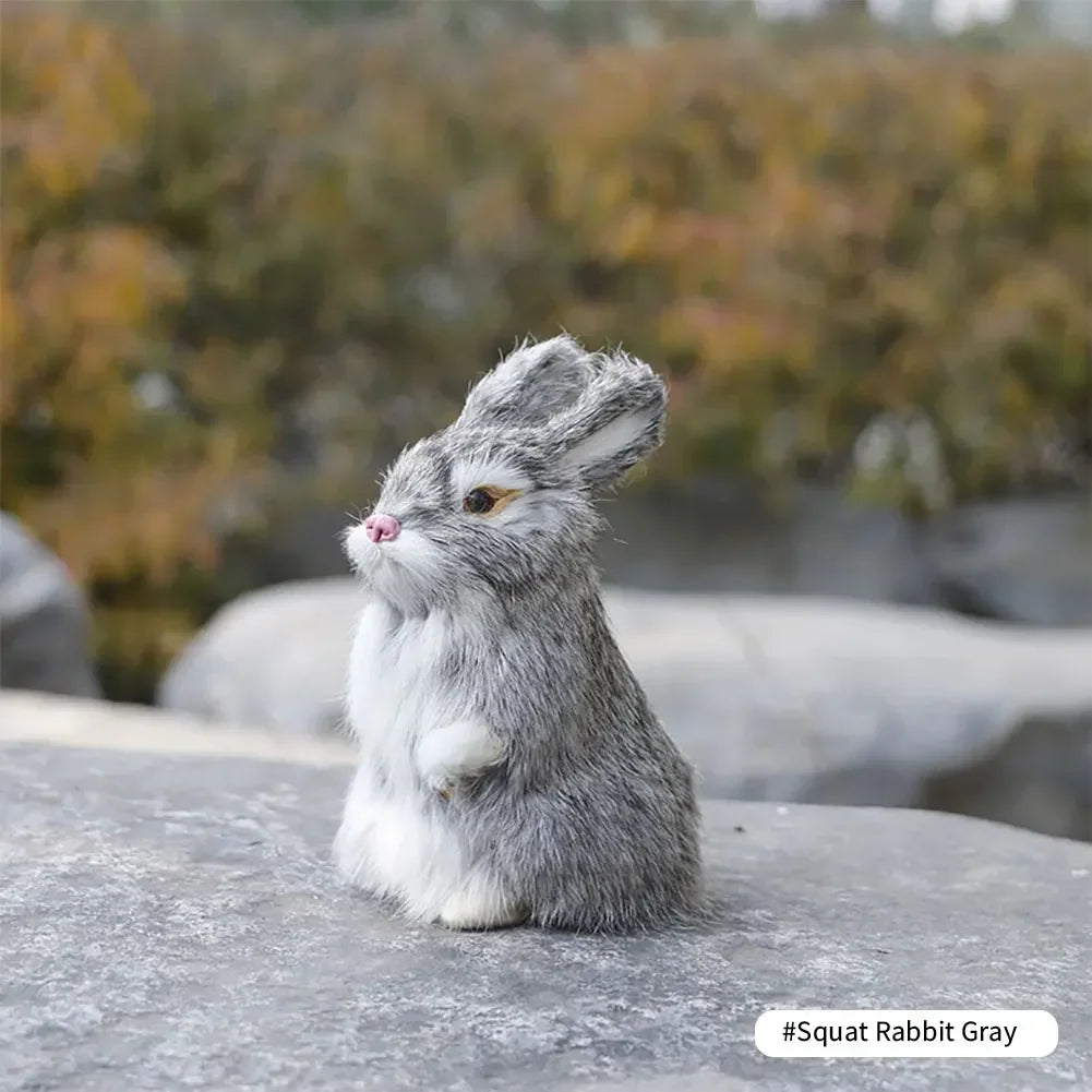 Simulation Rabbit Model Ornament Plush Squatting Animal Easter Bunny Figure Miniatures Birthday Kid Gift Home Decoration Crafts