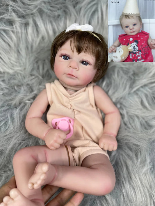 19 Inch Painted Reborn Doll Kit Felicia With Hair and Eyelashes 3D Skin Visible Veins Doll Mold Parts With Cloth Body