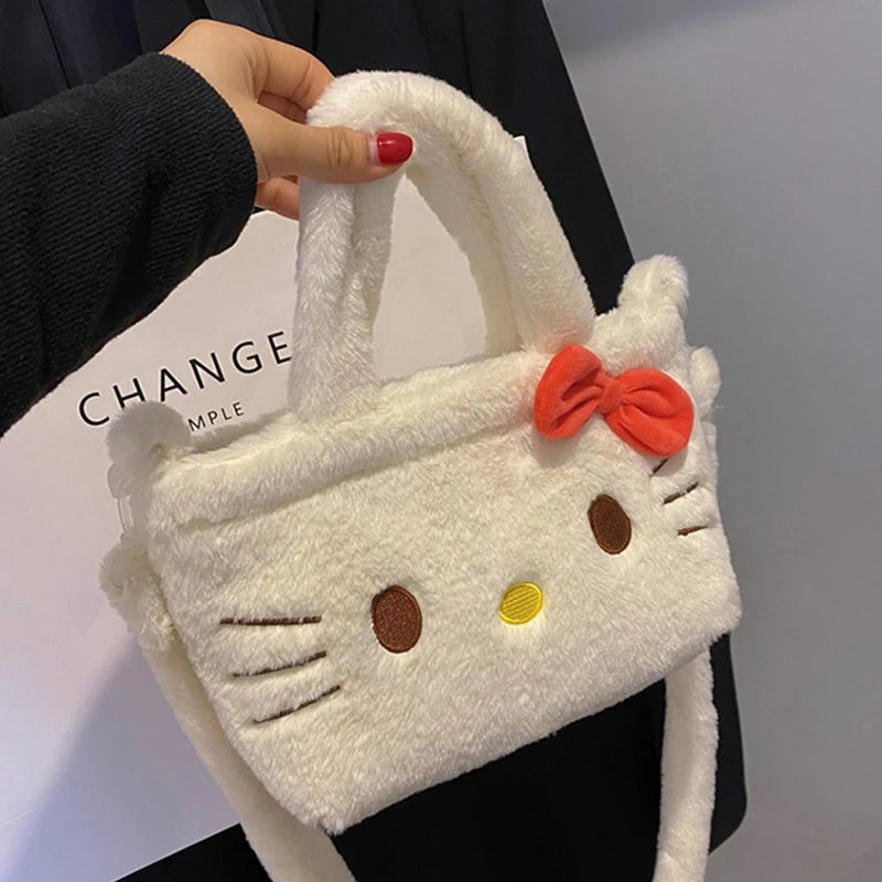 Kawaii Sanrio Hello Kitty Plushie Bag Cinnamoroll Kuromi Shoulder Bag Cute Melody Stuffed Storage Handbag Birthday Gift for Girl