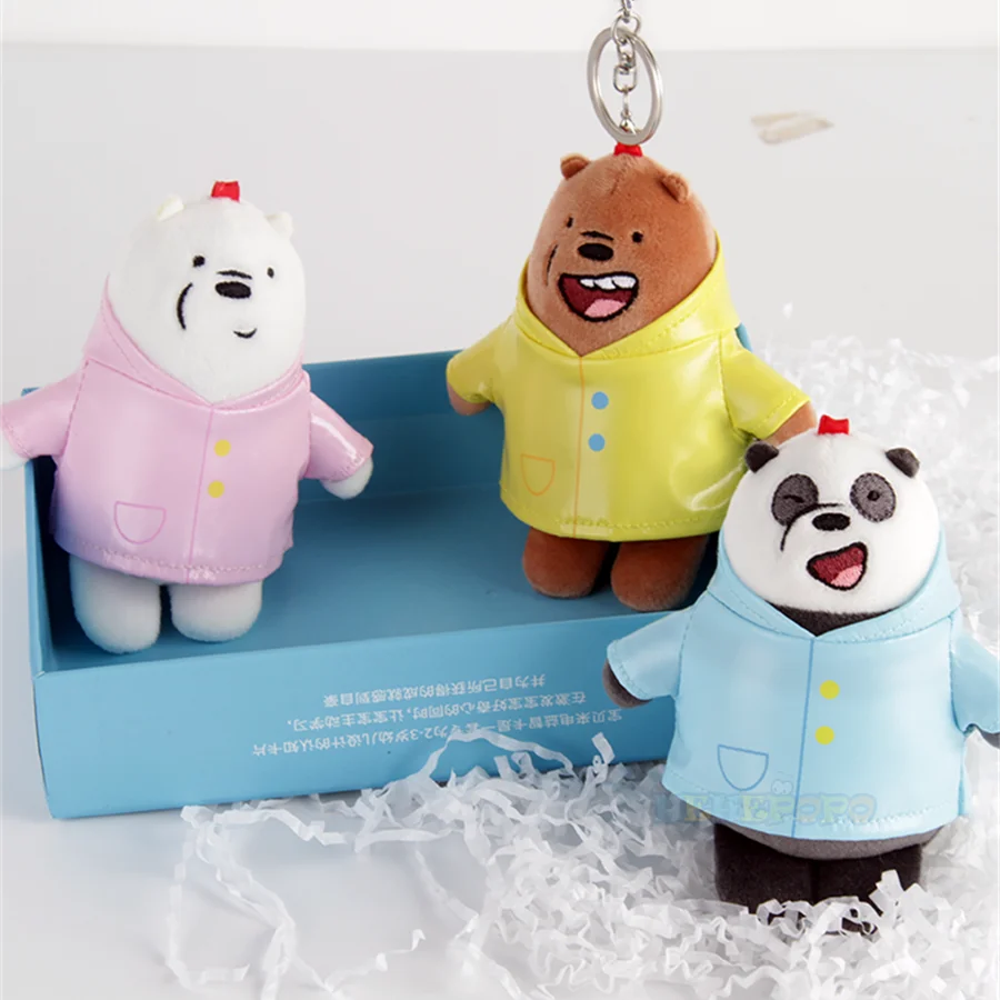 12cm We Bare Bears Anime Plush Keychain Toys Pendant Grizzly Panda Ice Bear Key Ring Stuffed Dolls Plushies Gifts