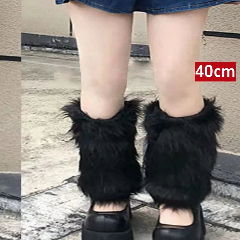 1Pair Y2K Spicy Girl Imitation Rabbit Fur Grass Leg Covers Plush Thickened Velvet Subcultural Tubing Stacked Furry Leg Warmers