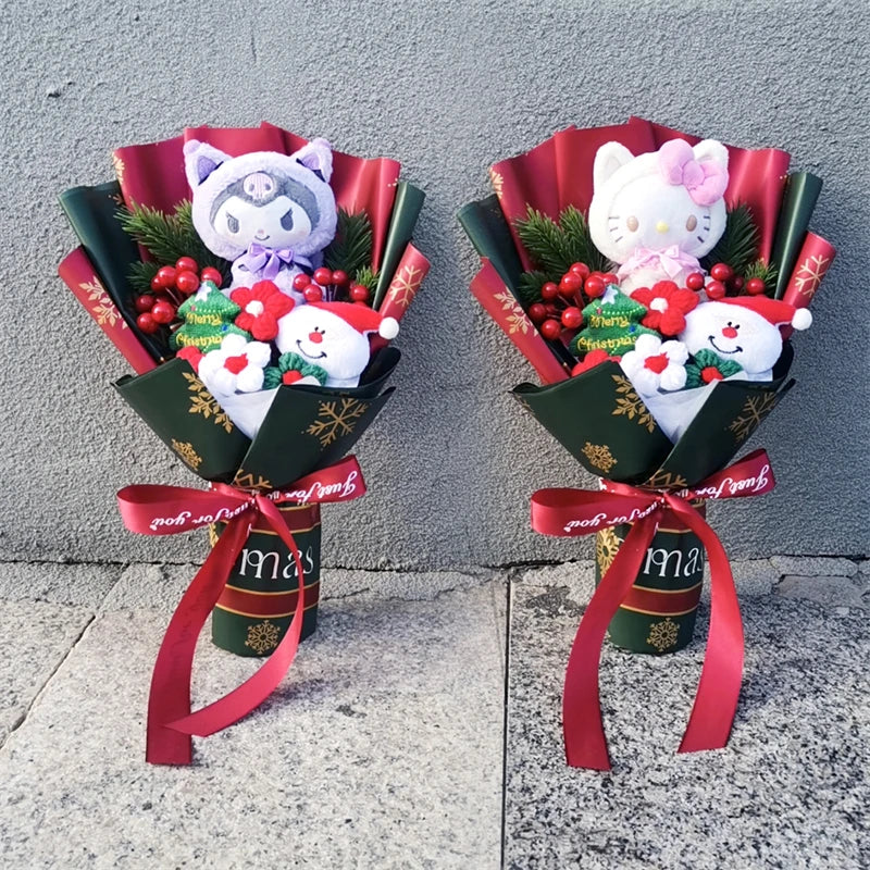 Anime Christmas Kuromi My Melody Cinnamoroll Hello Kitty Plush Doll Toy Cartoon  Bouquet Woman Valentine's Day Girls Gifts