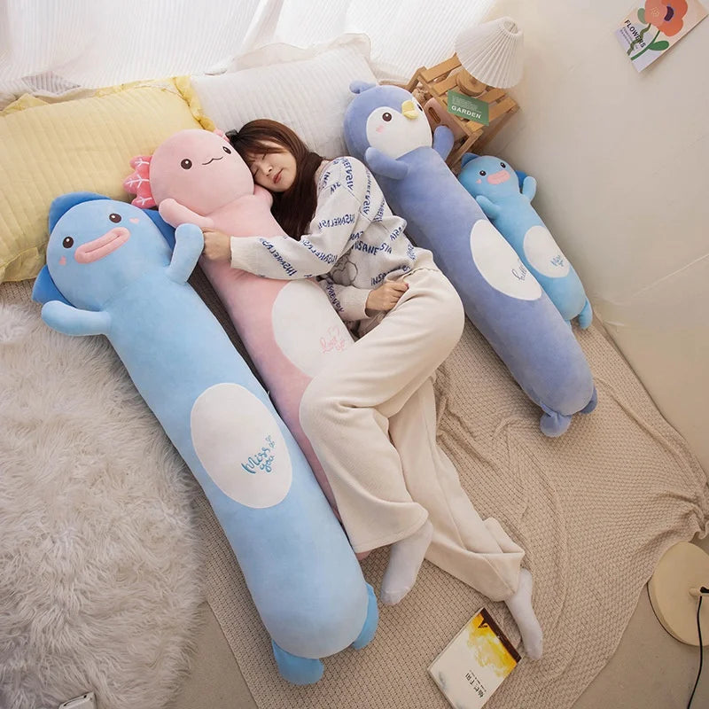 70cm-120cm Cartoon Animals Salamander/Penguin/Blue Fish Plush Long Pillow Cushion Stuffed Toys Bedroom Sleeping Pillow Gifts