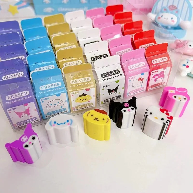 6/36Pcs Sanrio Hello Kitty Melody Kuromi Cinnamoroll Pompompurie Eraser Anime Student Stationery Erasers School Supplies Gift