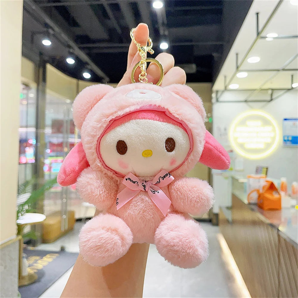 Sanrio Plush Kuromi Keychain Cute Melody Figure Dolls Keyring Schoolbag Pendant Toy Key Chains Ornaments Birthday Gift for Kids