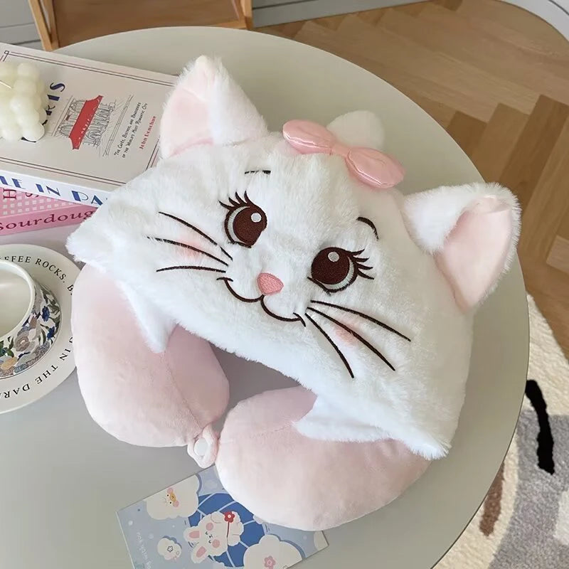 Disney Plush Dumbo Elephant Hooded U-shaped Pillow Stuffed Sanrio My Melody Marie Cat My Sweet Piano Travel Neck Pillow Office