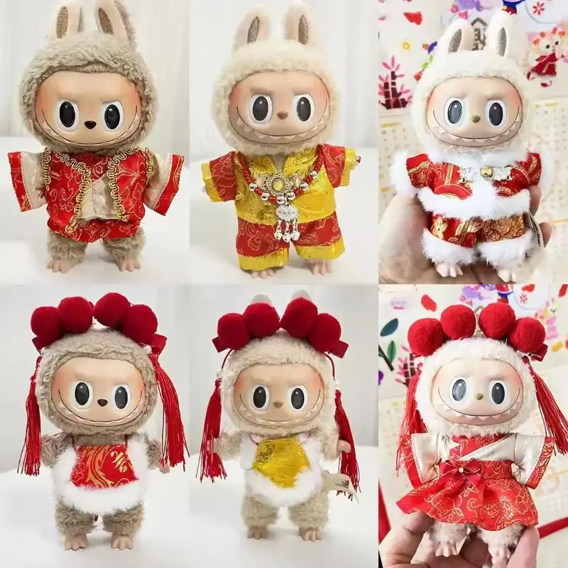 New Year Labubu Outfit for 17cm Mini Doll Chinese Style Matched Red Clothes Accessories Cos Gift Doll Pure Hand