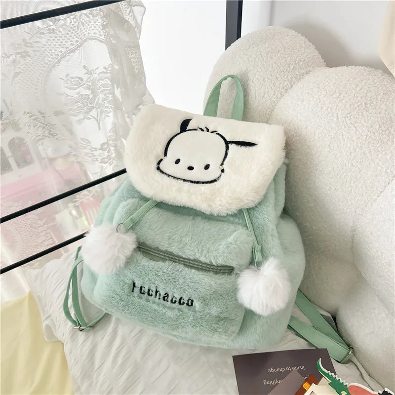 Anime Sanrio Hairy Backpack Kuromi School Bag Hello Kitty Plush Bag My Melody Student Bag Girls Handbag Kids Toys Birthday Gifts