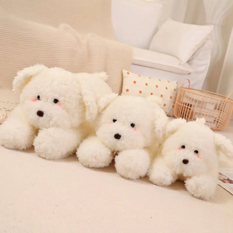 Kawaii Fluffy Hair West Highland Dog White Terrier Plushie Soft Puppy Plush Toy Stuffed Lifelike Animal Appease Doll Pillow