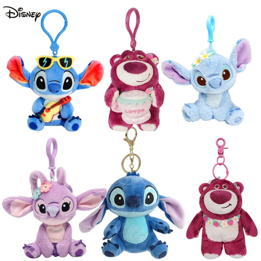 Genuine Disney Stitch Lotso Plush Toys Keychain Pendant Accessories Cute Cartoon Stuffed Doll Key Ring Toys Key Chain Gift