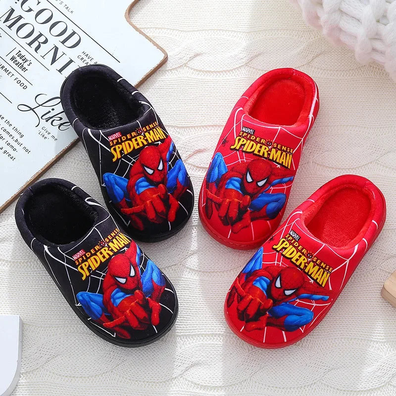 Disney Cartoon Printed Spider-man Cotton Slippers For Children's Shoes Fashion Style Warmth Winter Indoor Kids Boys Slipper