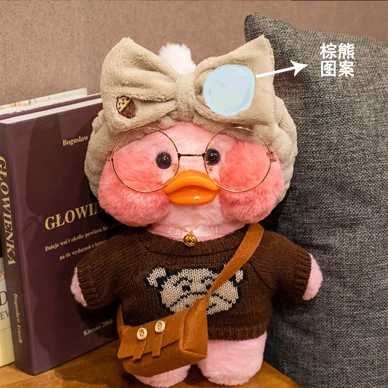 30cm Cute Cafe Pink Duck Stuffed Plush Animals Toy Wear Glasses And Clothes Soft Doll Girl Birthday Creative Gift For Girls