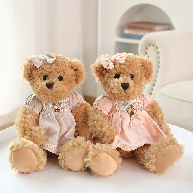 A pair 26cm Cute Couple Teddy Bear With Cloth Plush Toys Stuffed Dolls Toy Kids Baby Girls Children Girl Birthday Christmas Gift